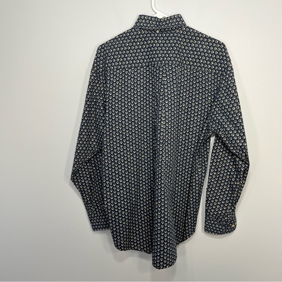 VINTAGE Banana Republic Shirt Mens Medium Blue Geometric Cotton Button Up FLAW - Picture 2 of 8